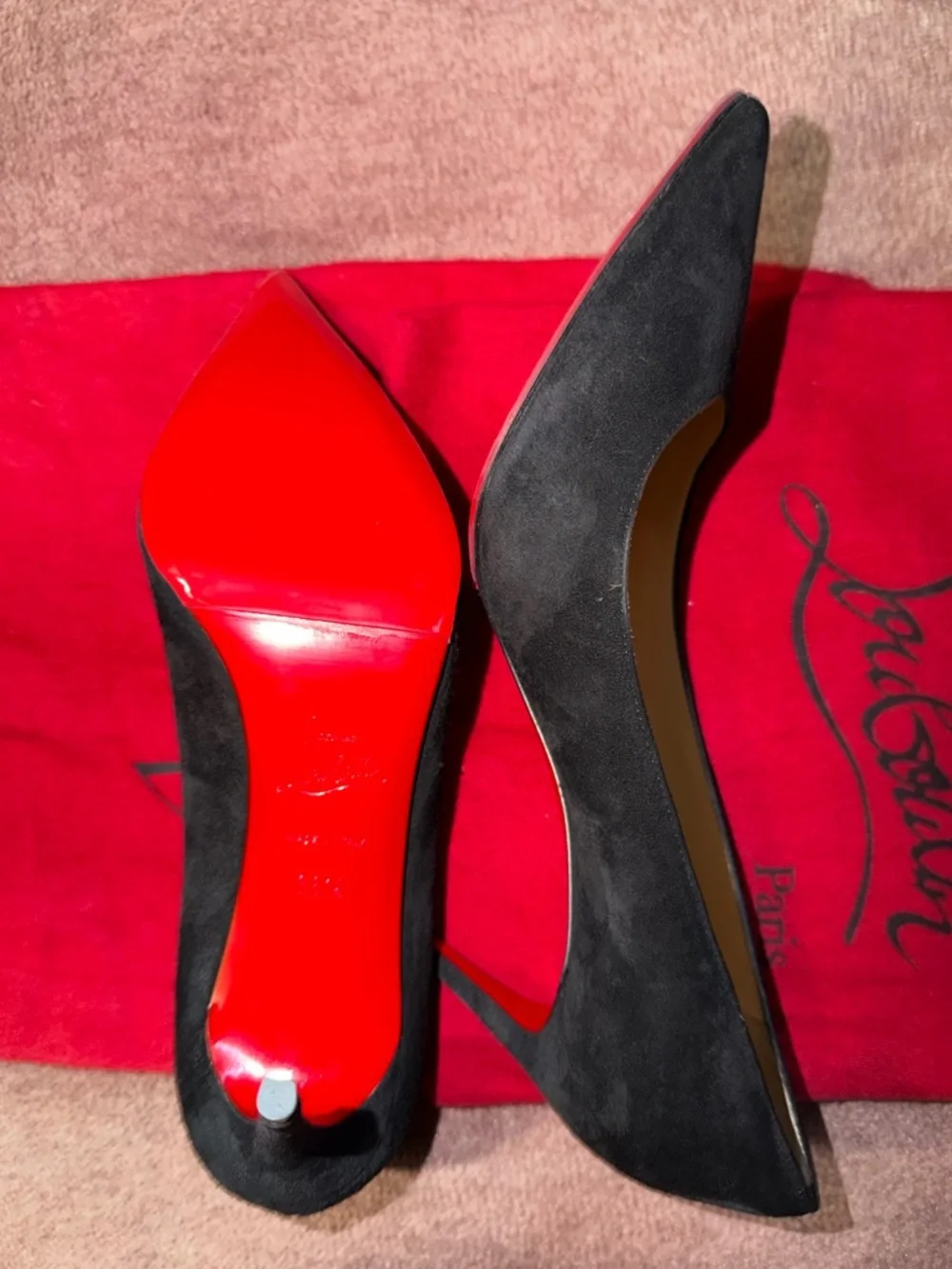 Christian Louboutin Black Suede Pointed-Toe Ballet Flats - Picture 3 of 3
